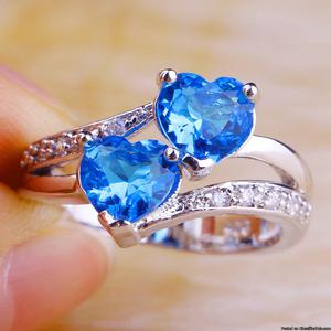 Stunning Heart Cut Blue White Topaz Silver Ring