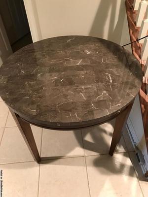 42 inch round marble finish table, Dark wood legs