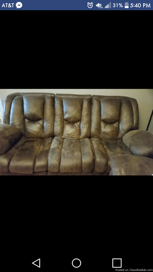 Steel frame brown "suede" leather reclining couch and