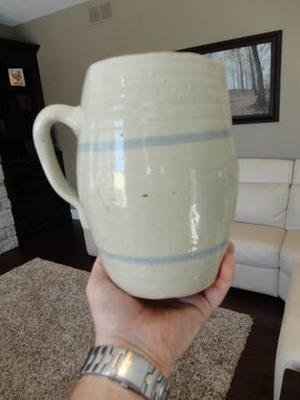 Antique Clay Pottery Jug with Blue Lines -Small hairline