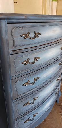 Blue Tallboy Antique Dresser