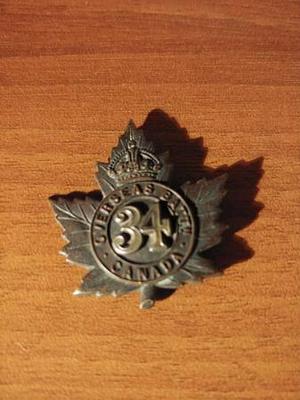 Canadian 34th Battalion WWI Badge Pin