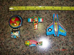 Vintage Lot of 4 Tin Lithographed 's Whistles Made in