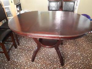 Solid wood dining room table with leaf, 6 chairs
