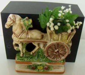 Vintage Ceramic Glazed Horse Drawn Cart Planter