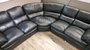 Brand New Black Genuine Leather Sectional