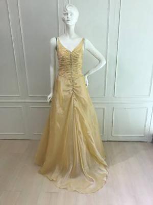 80% Off V-Neck & Low Back Golden Shiny Silk Dress 80% OFF