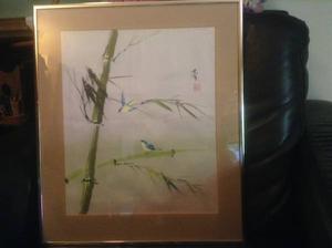 Antique Chinese Signed Watercolor Silk Birds