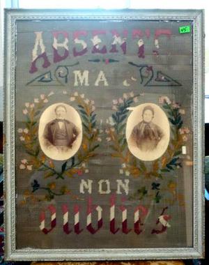 19th Century Antique Sampler - "ABSENT MAIS NON OUBLIES"