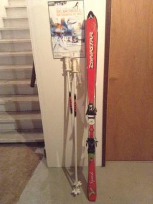 Downhill skis, boots, poles