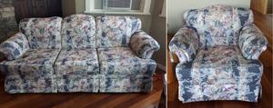 Lovely Blue Floral Sofa & Matching Arm Chair