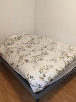 Chest of drawers, full-size mattress, and bed frame
