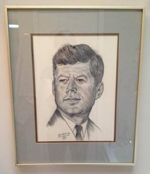 Vintage signed artist drawn portrait of John F Kennedy