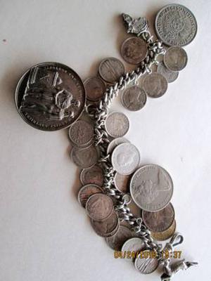 One-off charm and coin bracelet
