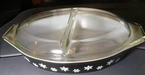 Vintage Pyrex Divided Dish Charcoal with Snowflakes