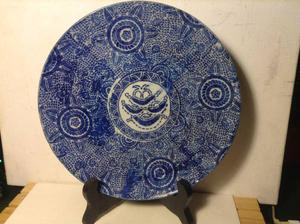 CHINESE EARLY 19th C. BLUE & WHITE FLORAL GEOMETERICAL PLATE