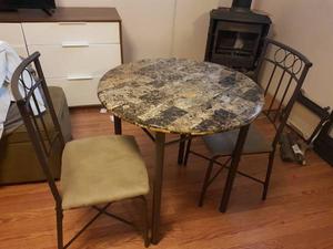Brown Marble Table with 2 chairs