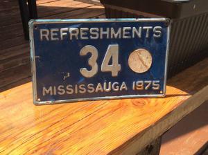  Mississauga metal "REFRESHMENTS" vendor licence plate !