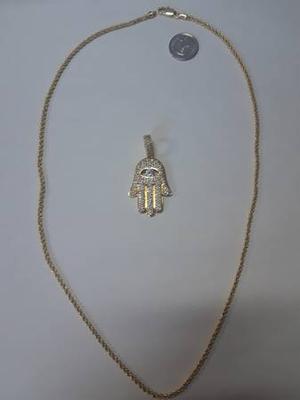 14K Gold Iced Out Hamsa - mm Rope Chain