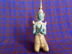 Antique Asian Thai Gilded Bronze Tall Kneeling Praying