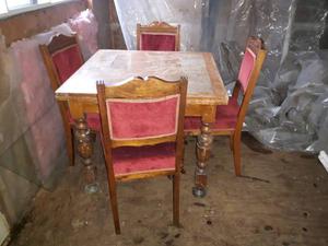 Antique Oak Dutch Slider Table & 4 Matching Chairs