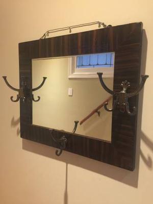 Antique Wall Mirror - w/ 3 Coat Hooks attached