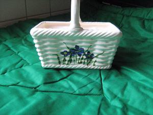 Ceramic Basket with Blue Flower-Vintage-$10.