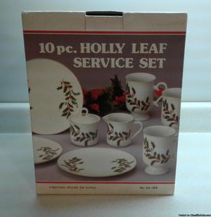 HOLIDAY CHRISTMAS 10 PC. HOLLY LEAF COFFEE SERVICE SET