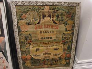 Lords Prayer Colour Lithograph early 's 10 Commandments