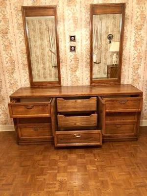 Solid Oak Bedroom Set-Dresser w/Matching Mirrors+Night