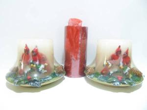 2 LARGE CHRISTMAS CARDINAL CANDLES & A SPARKLY CANDLE -