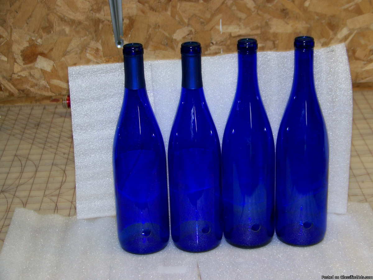 Blue drilled bottles