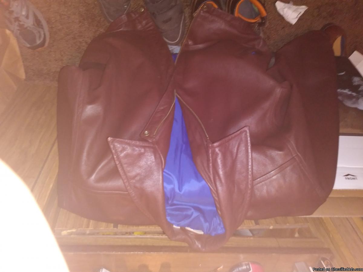 Brown leather coat/ Warm liner.