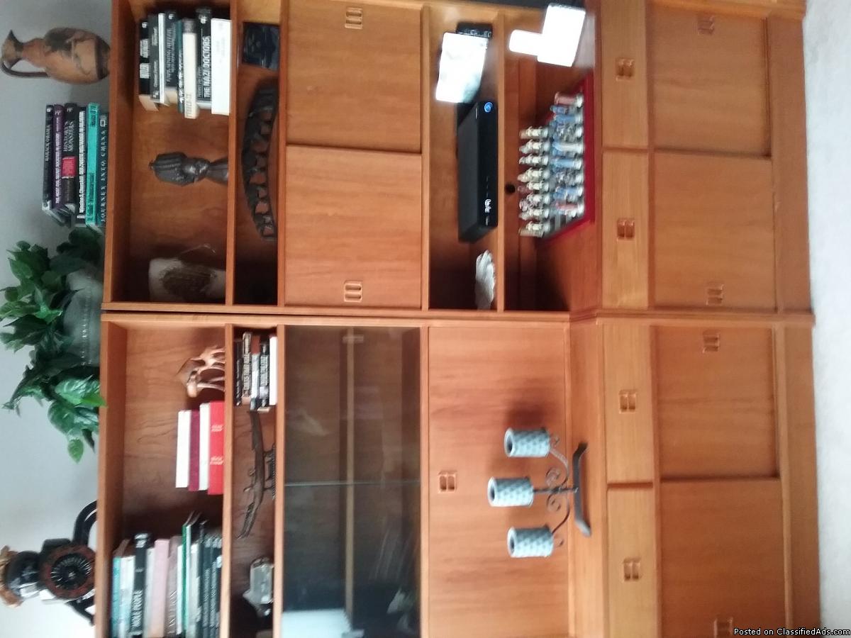 Teak wood bookcase wall unit, Scandinavian design