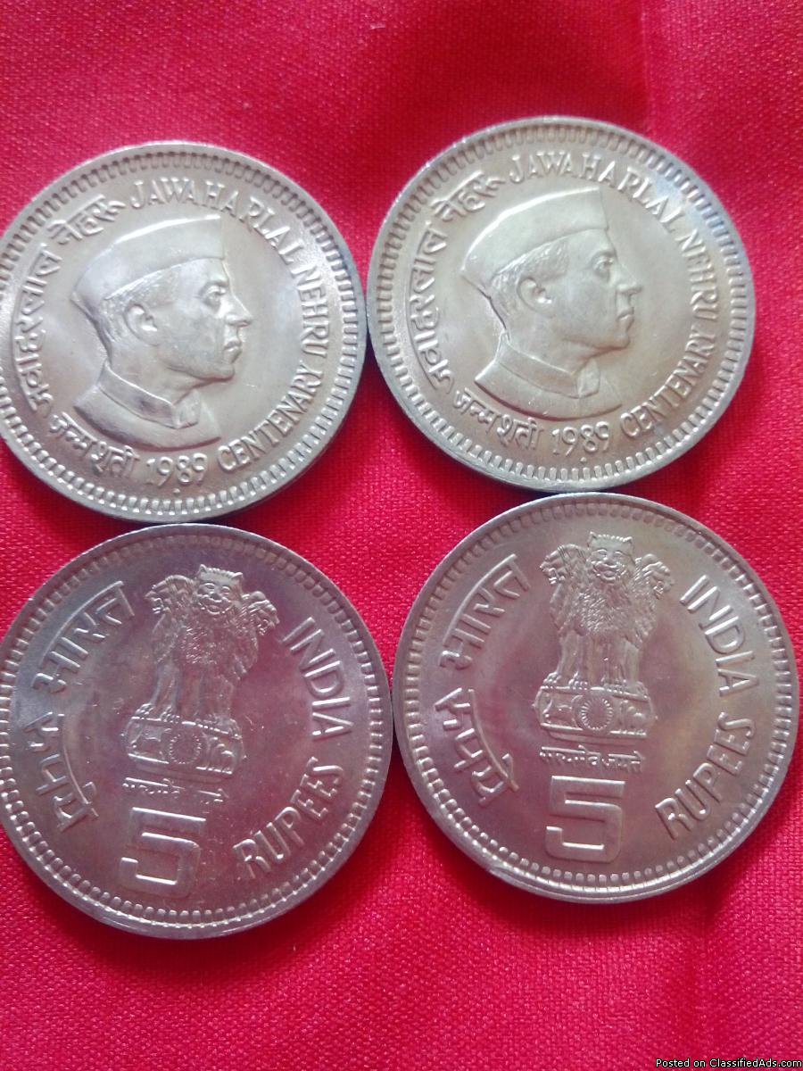 Five ruppes j.nehru old indian coin sell