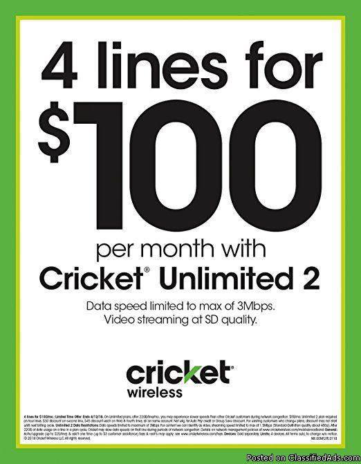 4 UNLIMITED EVERYTHING LINES FOR ONLY $100 TODAY @ CRICKET