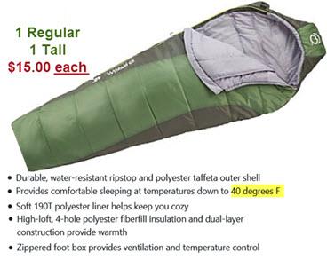 "Mummy" Style Sleeping Bags