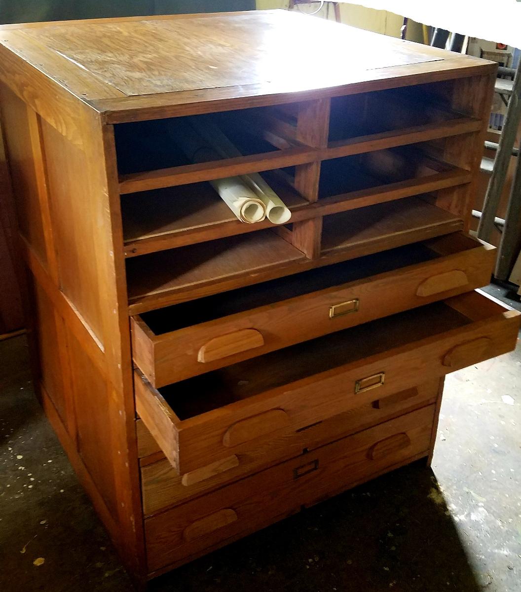 Vintage Oak flat file cabinet