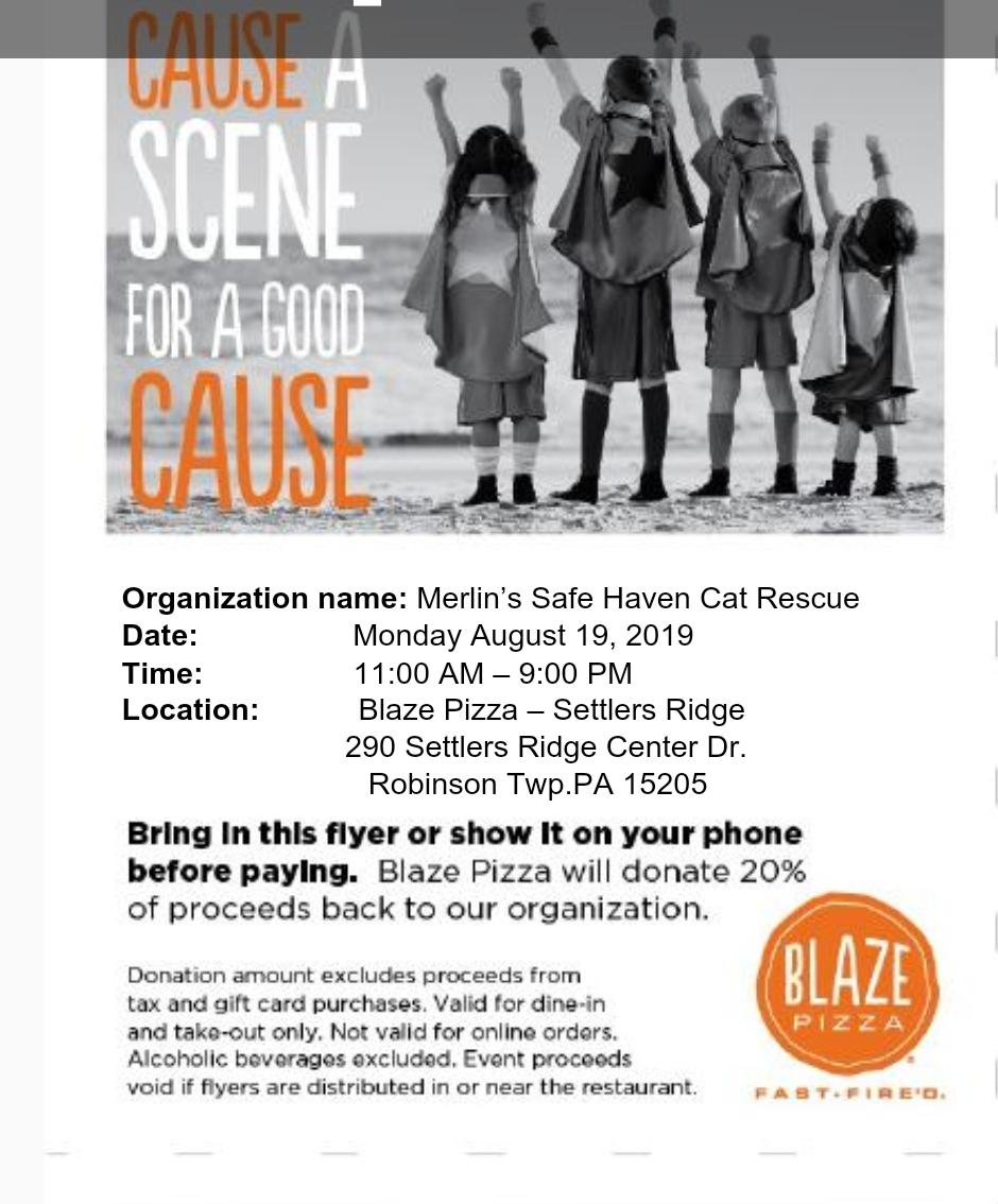 Merlin's Safe Haven Blaze Pizza Fundraiser