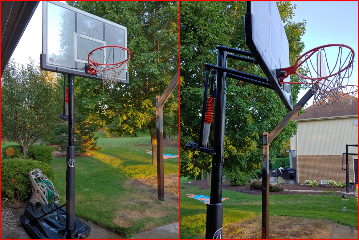Portable basketball stand, backboard, adjustable rim height