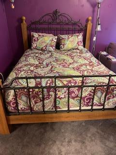 Queen size bed with matching dresser and mirror
