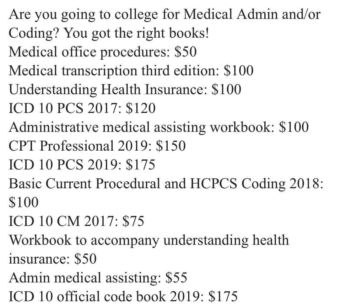 College Books; Medical Admin and Coding
