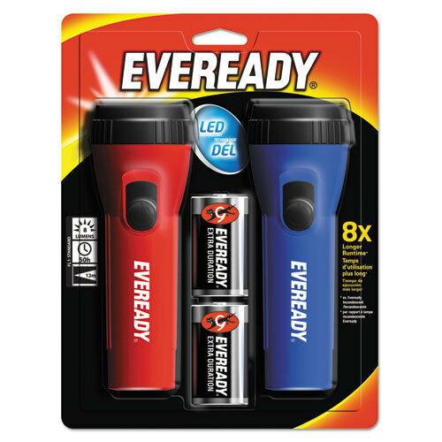 Eveready LED Economy Flashlight, Red/Blue, 2/Pack