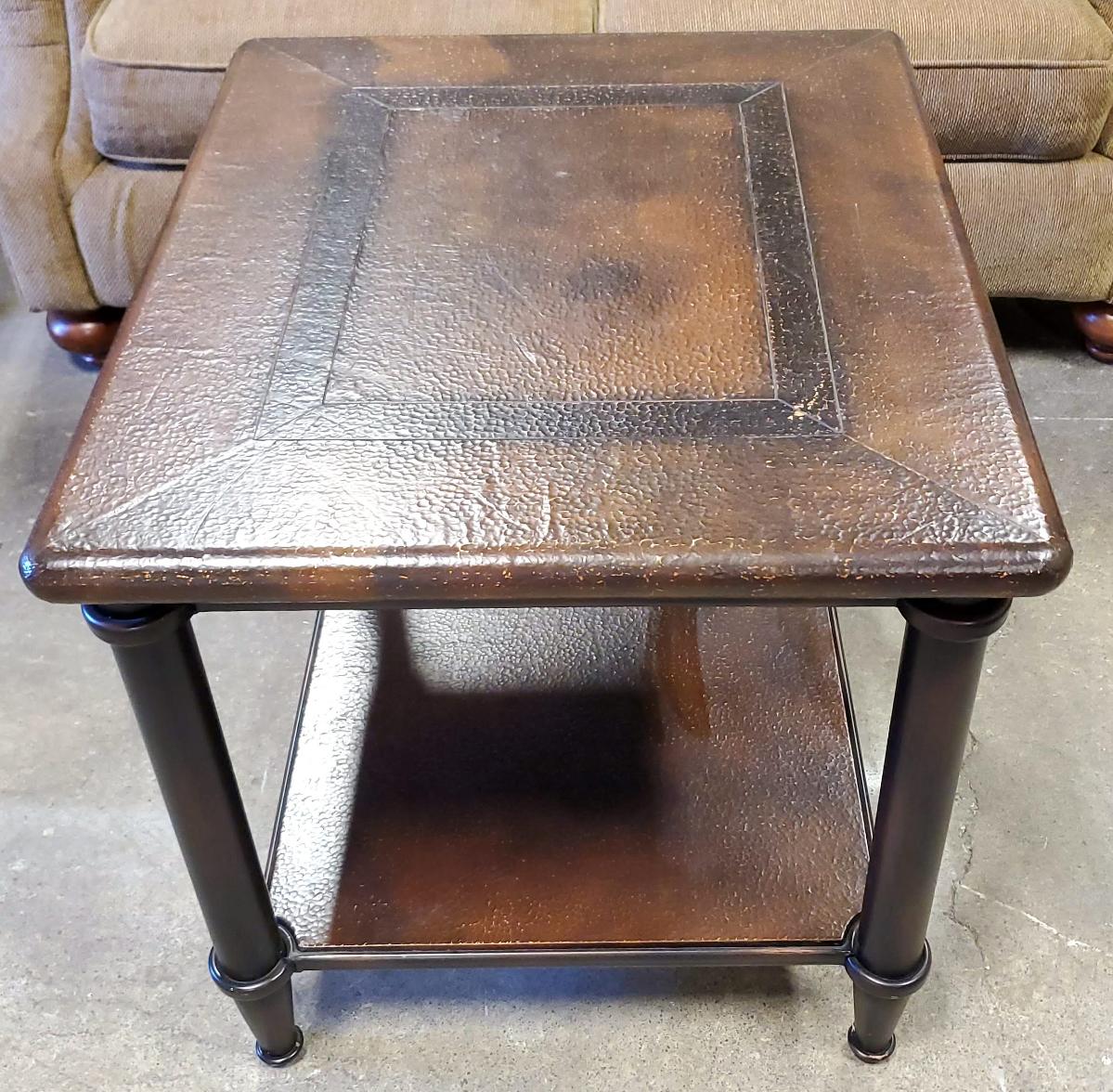 Metal w/ Leather Top End Table * Interesting *