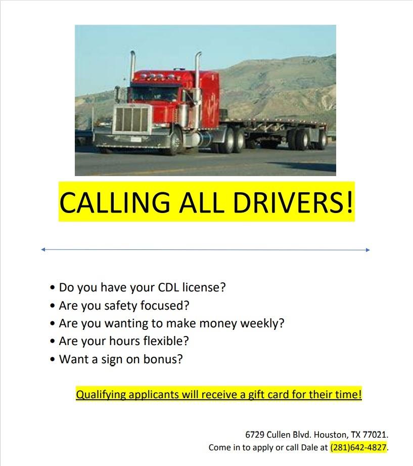 CDL drivers needed