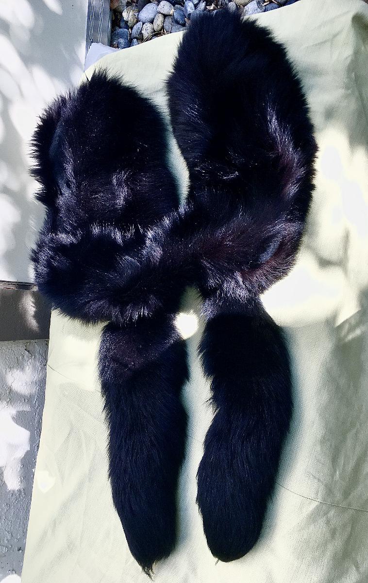 2 Lovely, Genuine Fox Furs: 1 Black Boa with Tails & 1 Beige