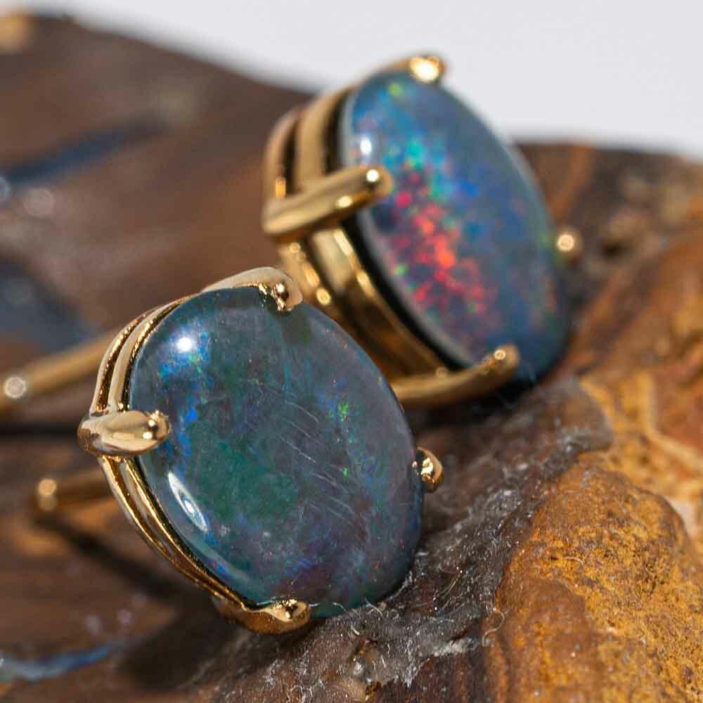 ELECTRIC BRIGHT SUNSET 18KT GOLD PLATED AUSTRALIAN OPAL STUD