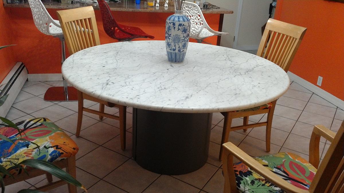 white carrara-marble table.