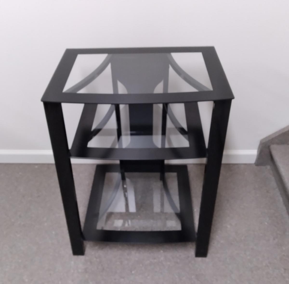 BLACK & CLEAR GLASS 3 SHELF TV STAND TABLE
