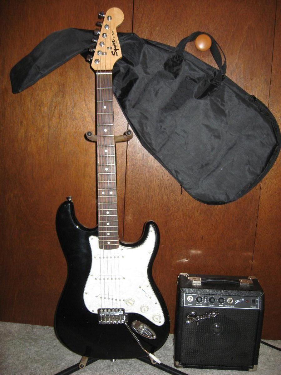 Electric Guitar, Case and amp [Fender Squire]